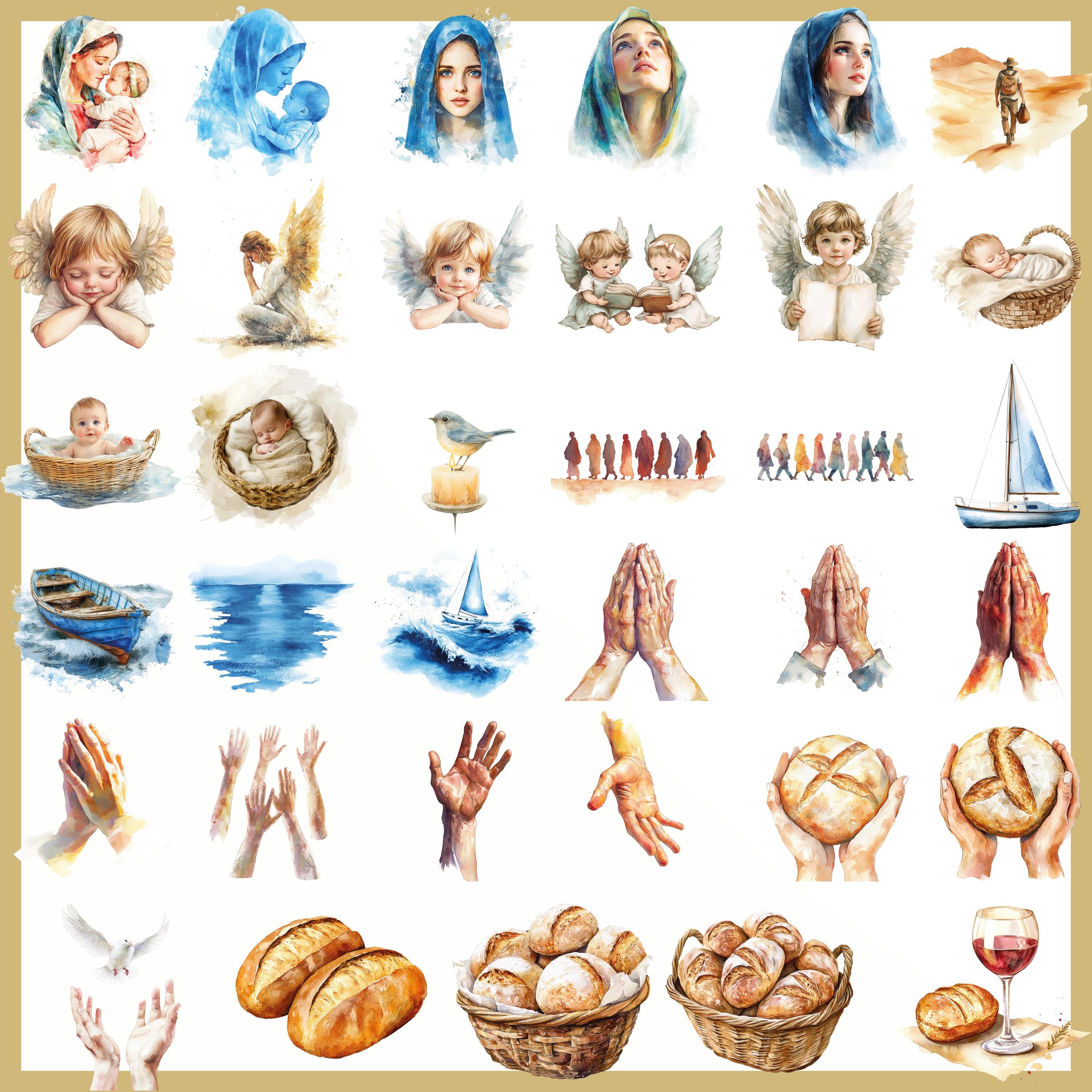Bible Clipart Bundle, Watercolor Jesus Art, Christian Faith Graphics ...