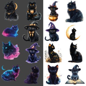 Svart katt Clipart i akvarellstil: Rymdkattunge i PNG-format (digital nedladdning) bild 2