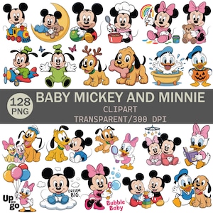 Baby Mickey and Minnie Clipart Bundle | 128 PNG | Cute Disney Baby Characters | Transparent Background | 300 DPI | 3125x3125 px