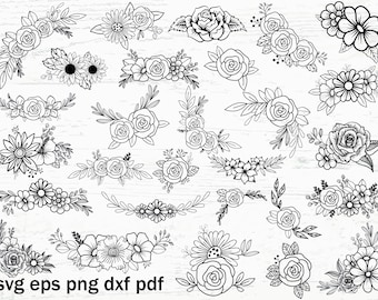 Floral Line Art SVG Bundle | Hand Drawn Botanical Flowers (Cut Files)