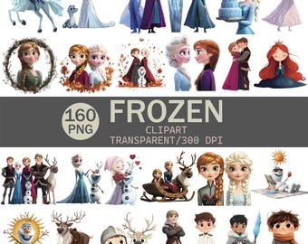 Paquete de imágenes prediseñadas de Frozen: Elsa, Anna y Olaf - Uso comercial (PNG, 300 DPI)