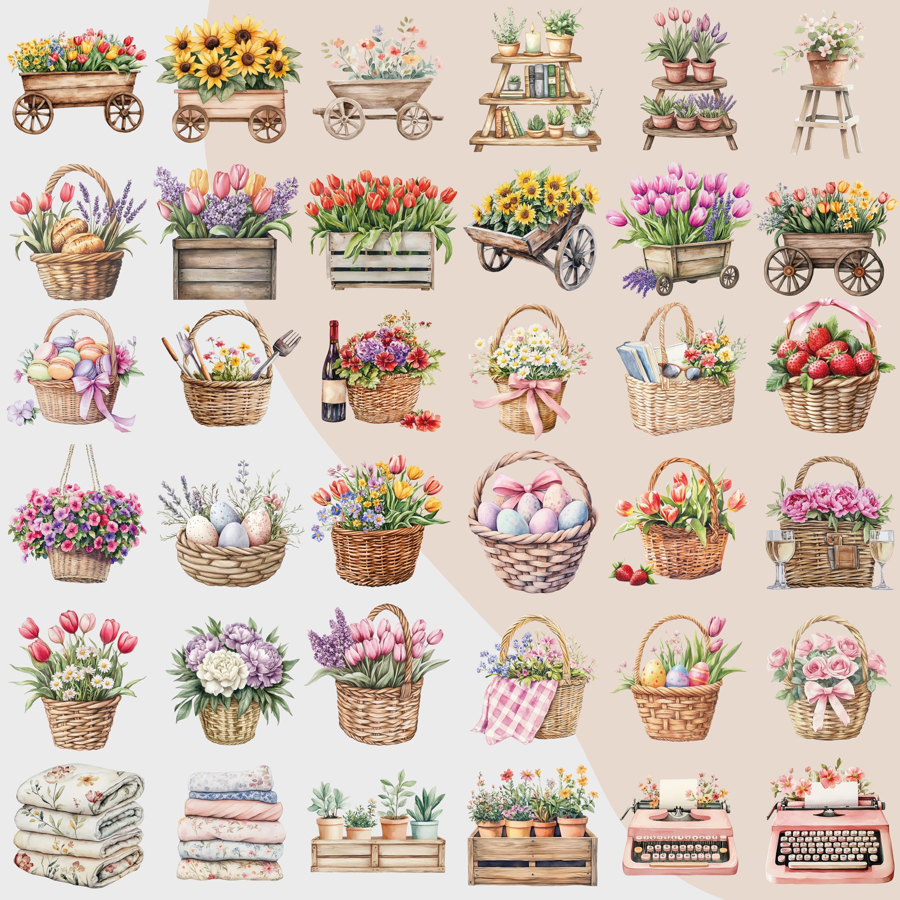 Watercolor Spring Clipart Bundle: Floral, Easter PNG (digital Download ...