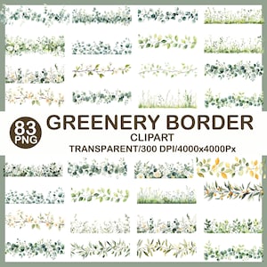 Greenery Border Clipart Bundle, Aquarell Eukalyptus Rahmen (digitaler Download)