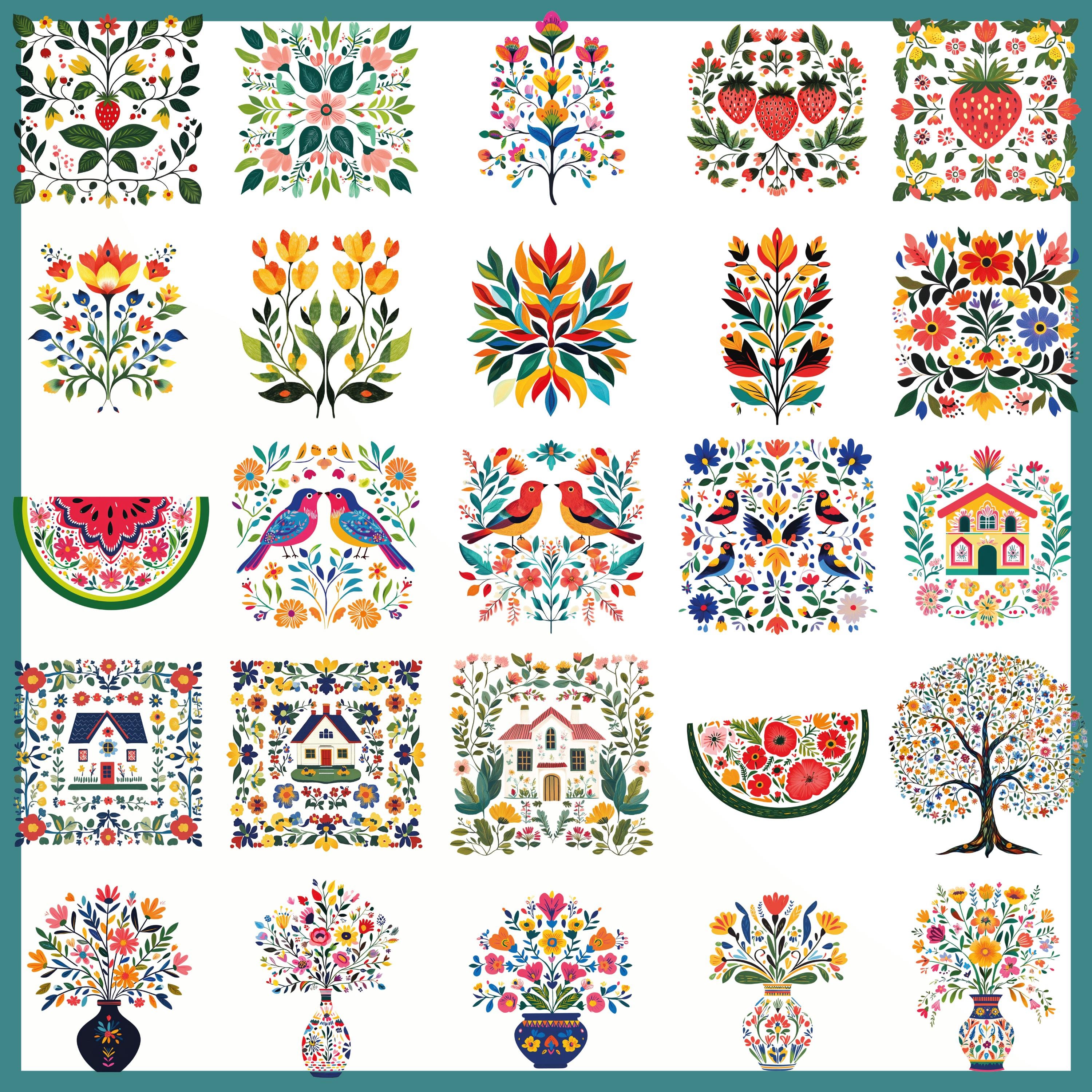 Otomi Art Clipart Bundle, Mexican Folk Floral PNG Set (163 Files) - Etsy