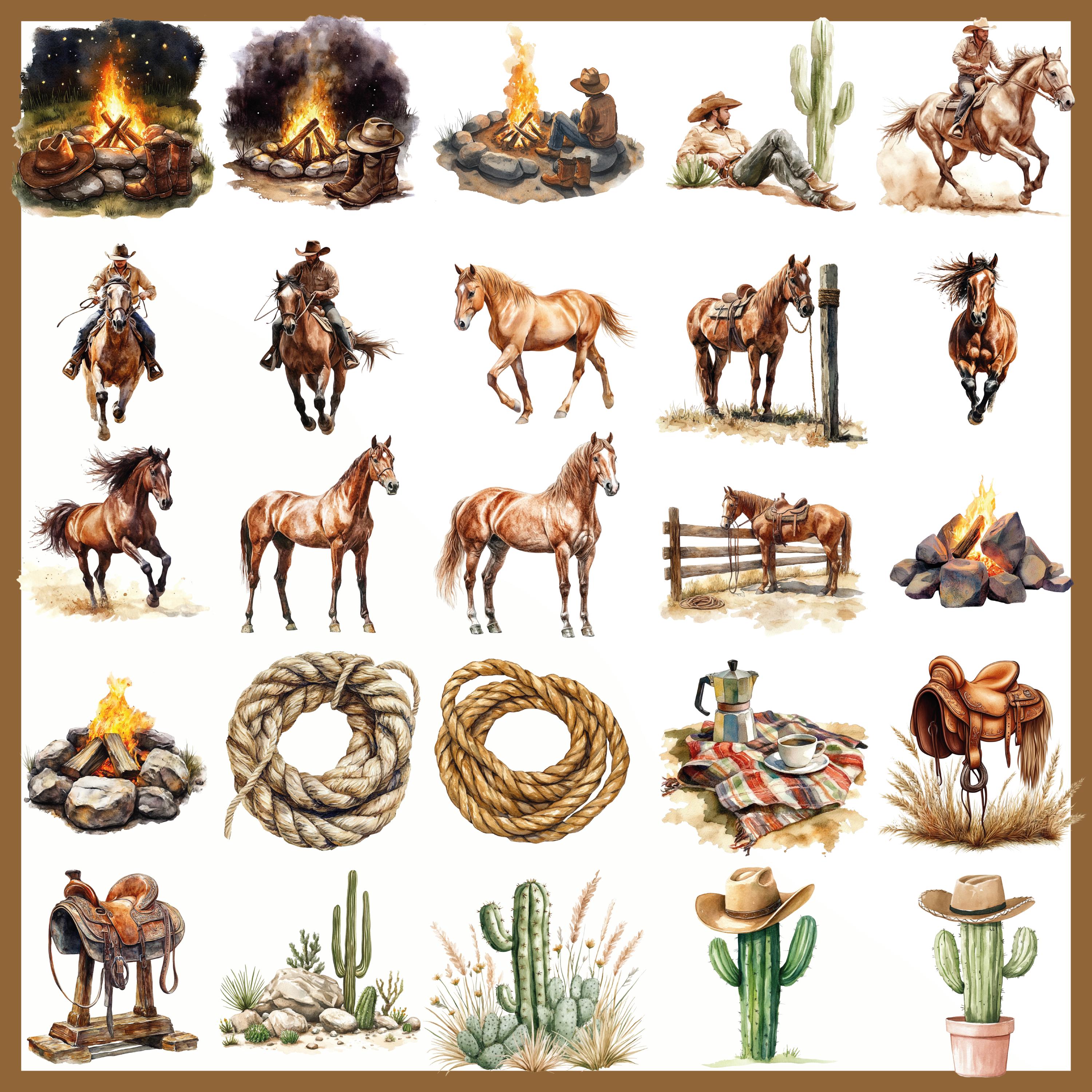 Western Graphics Raicng Western Watercolor Clipart Bundle, Rustic Cowboy Graphics, Wild West ...