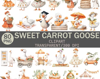 Watercolor Carrot Goose Clipart Bundle: 80 PNG Illustrations (Digital Download