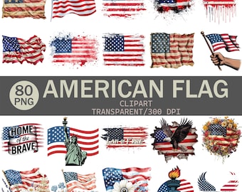 American Flag Clipart Bundle: 80 Patriotic PNG Designs (Commercial Use