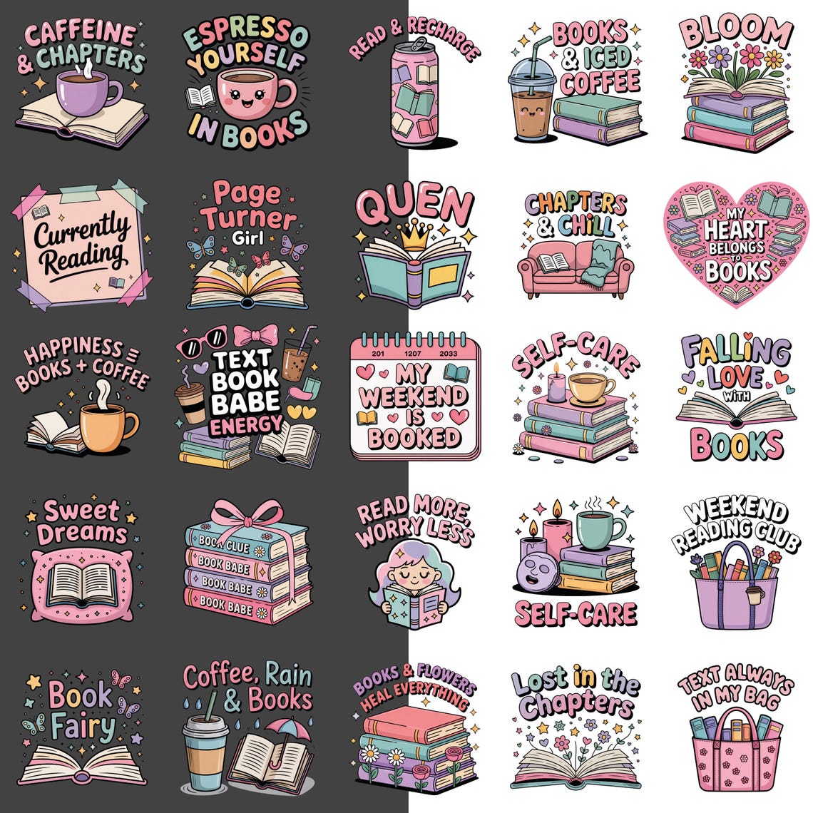 Book Lover Clipart Bundle: Cozy Reading Quotes, Bookish Girl Designs ...