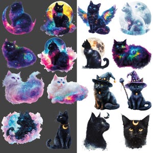 Svart katt Clipart i akvarellstil: Rymdkattunge i PNG-format (digital nedladdning) bild 4