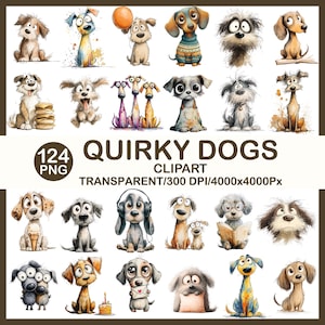 Quirky Dogs Clipart PNG | 124 Roliga Hund Clipart | Söt Fånig Valp Bundle | 4000x4000 300 DPI Transparent