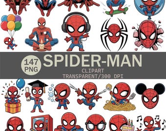 Spider-Man Clipart Bundle | 147 PNG Files | Cute & Funny Superhero Chibi Art | Transparent Background | 300 DPI | Instant Download