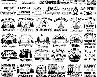 Camping SVG Bundle: Happy Camper, Hiking Designs (Digital Download)