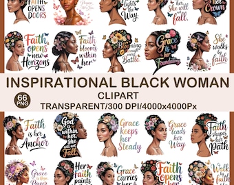 Faith & Grace Black Woman Clipart | Inspirational PNG Illustrations (Digital Download)