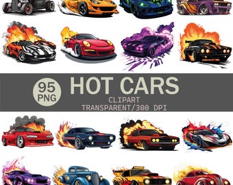 Colección de imágenes prediseñadas de coches de moda: 95 ilustraciones de coches de moda / 3125 × 3125 px, 300 DPI, PNG transparente / Uso comercial y personal