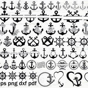 Anker SVG Bundle: Nautische Clipart, geteilter Namensrahmen (Schnittdateien)