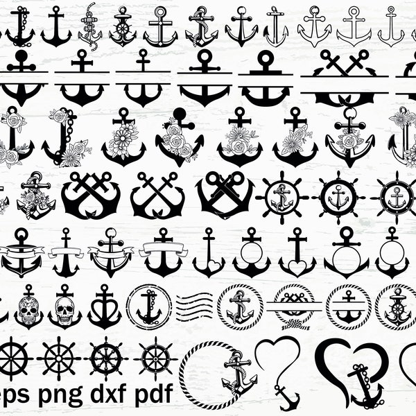 Anchor Big SVG Bundle, Anchor Svg, Nautical Svg, Anchor clipart, Anchor Split Name Frame SVG, Split Anchor Rope SVG, Anchor Cut File