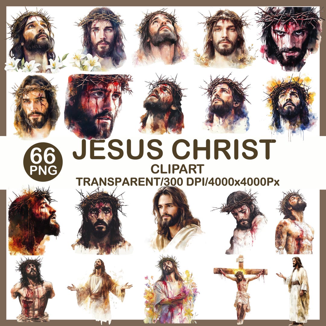 Jesus Christ Clipart Bundle, Watercolor Christian PNG, Religious Bible ...