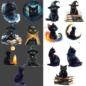 Svart katt Clipart i akvarellstil: Rymdkattunge i PNG-format (digital nedladdning) bild 7