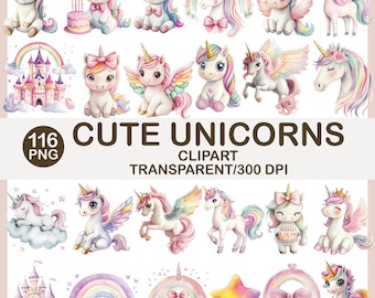 Unicorn Clipart Mega Pack: 116 Magical Illustrations (300 DPI PNG Digital Download