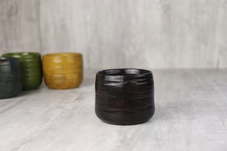 4 oz/120ml Ceramic tumbler of dark chocolate brown color, glazed handmade pottery, tea or coffee lovers gift image 1