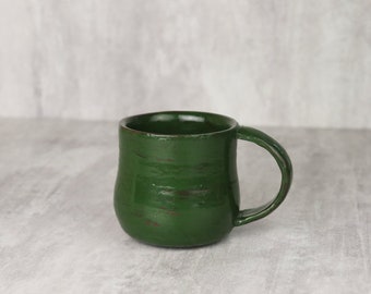 Ceramic coffee mug - Handmade Pottery - Green ceramic cup for coffee  - Made in Ukraine - Ukrainian Pottery -  125ml