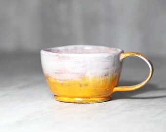 Bright yellow ceramic coffee mug - Handmade Pottery  - Rustic mug - Made in Ukraine - Ukrainian Pottery -  125 ml