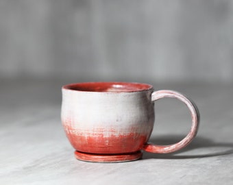 Red and white ceramic coffee mug - Handmade Pottery  - Rustic mug - Made in Ukraine - Ukrainian Pottery -  100 ml