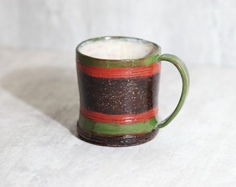 Original ceramic mug for tea - Cup with a handle - Green Red Granite - Ceramic cup for coffee - Made in Ukraine - 6.7 oz/200ml