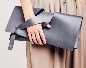 Unique Italian Leather Evening Clutch Bag, Wrist Strap, Bridesmaid Wedding Guest Purse, Colors, Name, Personalized Design, Annniversary Gift
