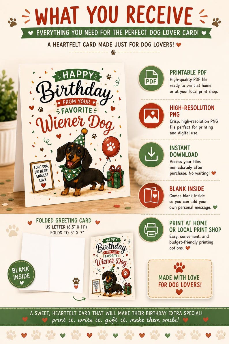 Funny Dachshund Birthday Card Printable, Wiener Dog Birthday Card, Dog ...