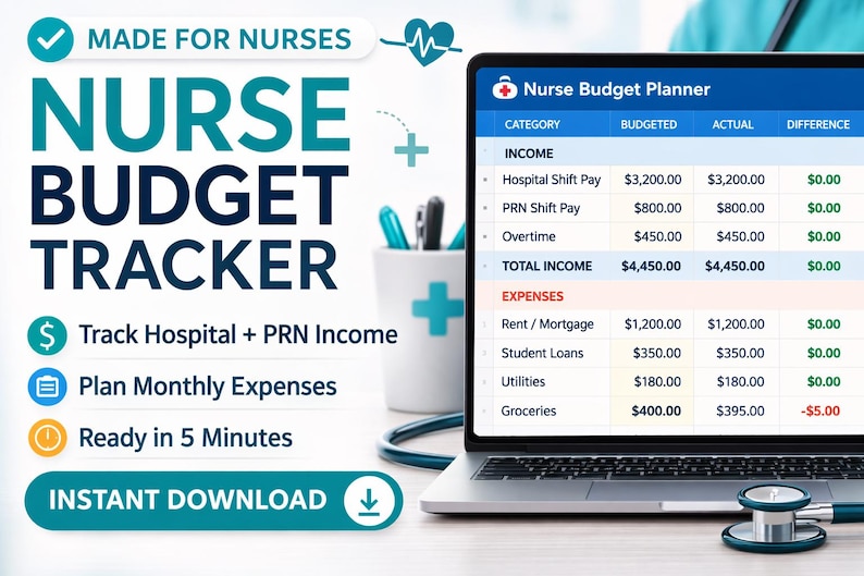 Nurse Budget Tracker Spreadsheet | Biweekly Paycheck Planner for Nurses ...