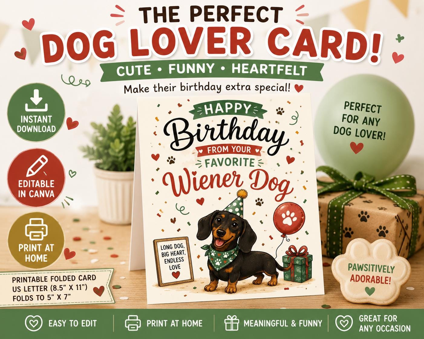 Funny Dachshund Birthday Card Printable, Wiener Dog Birthday Card, Dog ...