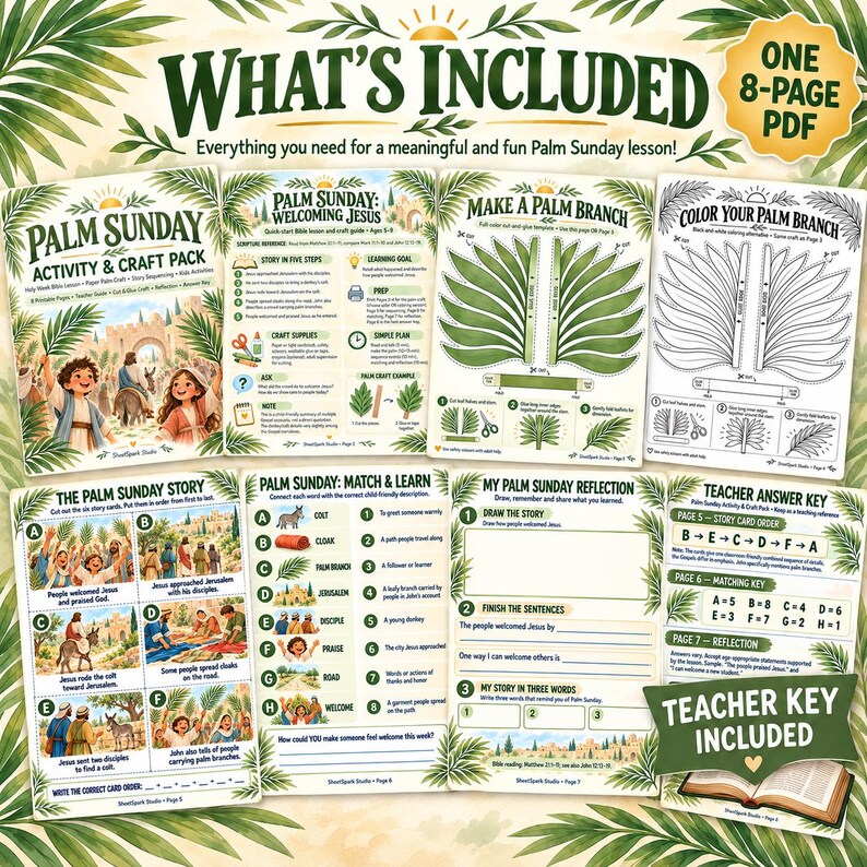 Palm Sunday Craft Printable | Kids Bible Lesson & Activity Pack - Etsy