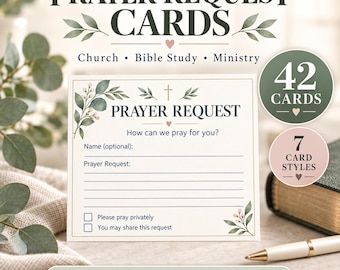 Biglietti di richiesta di preghiera stampabili / Biglietti di preghiera per la chiesa cristiana / Studio biblico, ministero femminile, resoconto di lode e follow-up / 42 biglietti