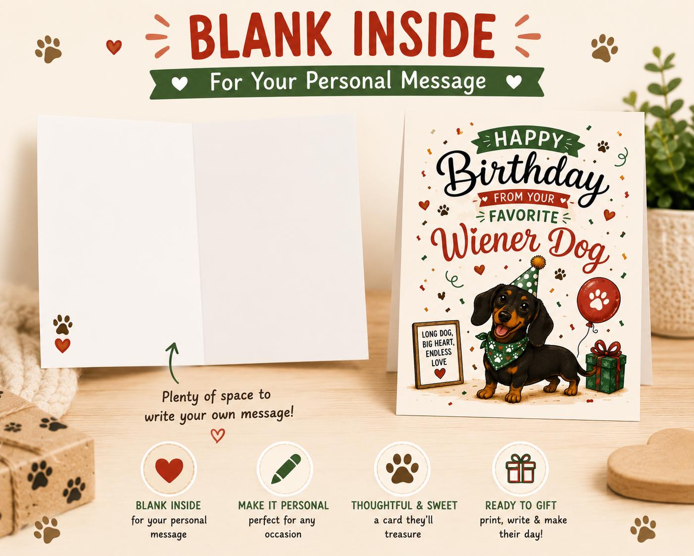 Funny Dachshund Birthday Card Printable, Wiener Dog Birthday Card, Dog ...