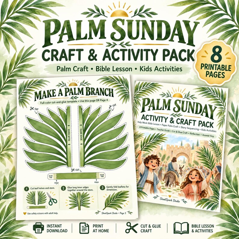 Palm Sunday Craft Printable | Kids Bible Lesson & Activity Pack - Etsy