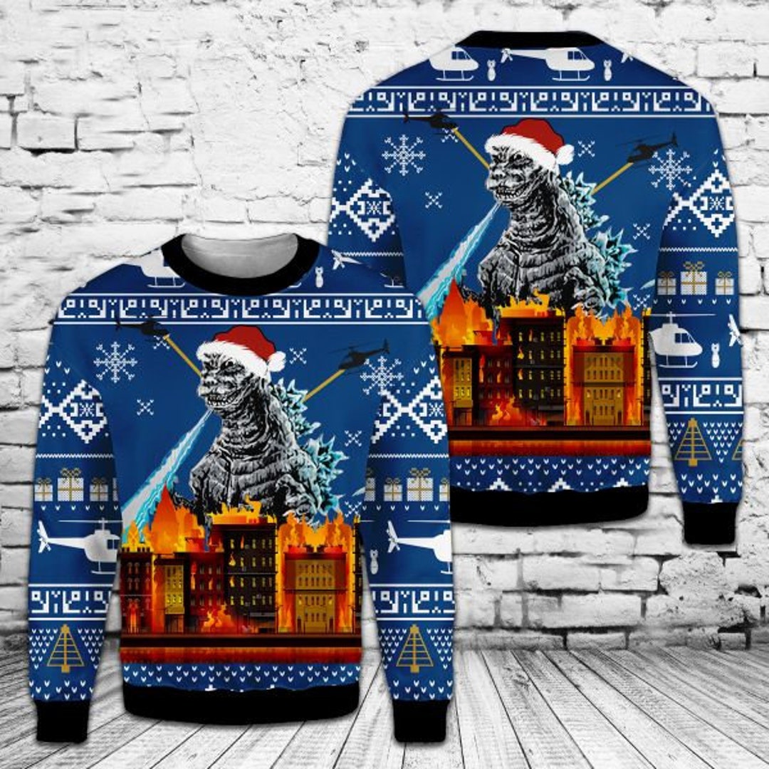 Godzilla Ugly Christmas Sweater Man Ugly Christmas Sweater Etsy