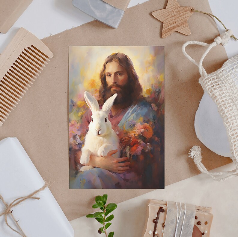 Jesus Christ Holding Rabbit Oil Painting Art - Christian Easter Home ...