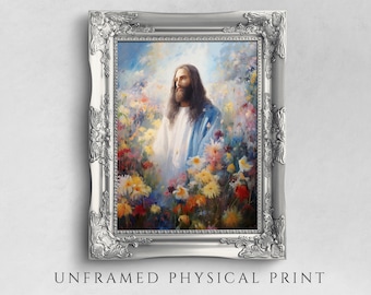 Jesus Christ Floral Art Print on Paper: Christian Home Decor