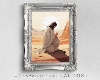 Jesus Praying Art Print on Paper: Christian Home Decor, Biblical Illustration