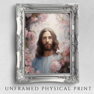 Jesus Christ with Blossoming Tree, Easter Season, Christian Home Decor, Religious Bible Painting Art, Physical Portrait Print