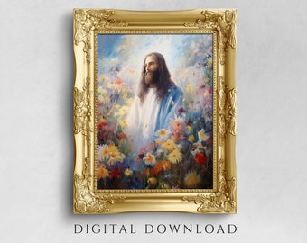 Jesus Christ Floral Portrait: Christian Home Decor (Digital Download)