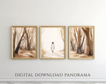 Jesus in Forest Triptych Art Prints: Christian Panorama (Digital Download)