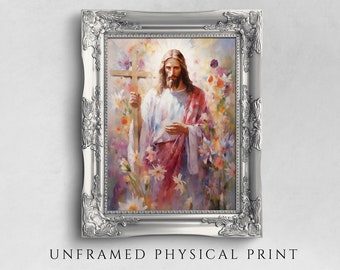Jesus Christ Floral Art Print on Pape: Christian Home Decor
