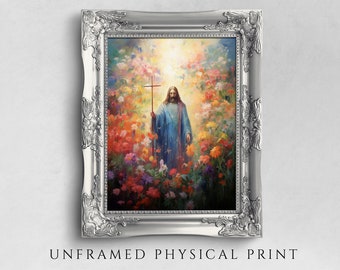 Jesus Christ Floral Art Print on Paper: Christian Home Decor