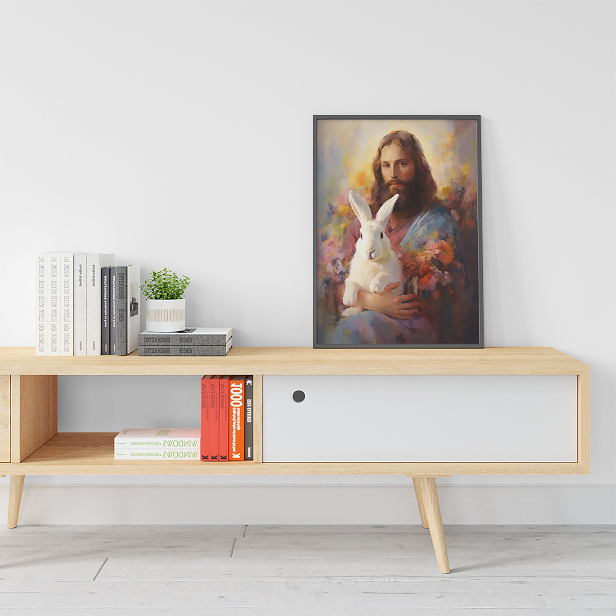 Jesus Christ Holding Rabbit Oil Painting Art - Christian Easter Home ...