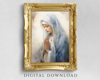 Virgin Mary Watercolor Portrait: Christian Home Decor (Digital Download)