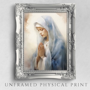 Praying Virgin Mary, Bible Poster, Watercolor Christian Home Art Decor, Print on Paper, Mother of God Picture, Motherhood gift, Saint Mary