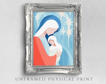 Virgin Mary and Baby Jesus Art Print on Paper: Christian Home Decor
