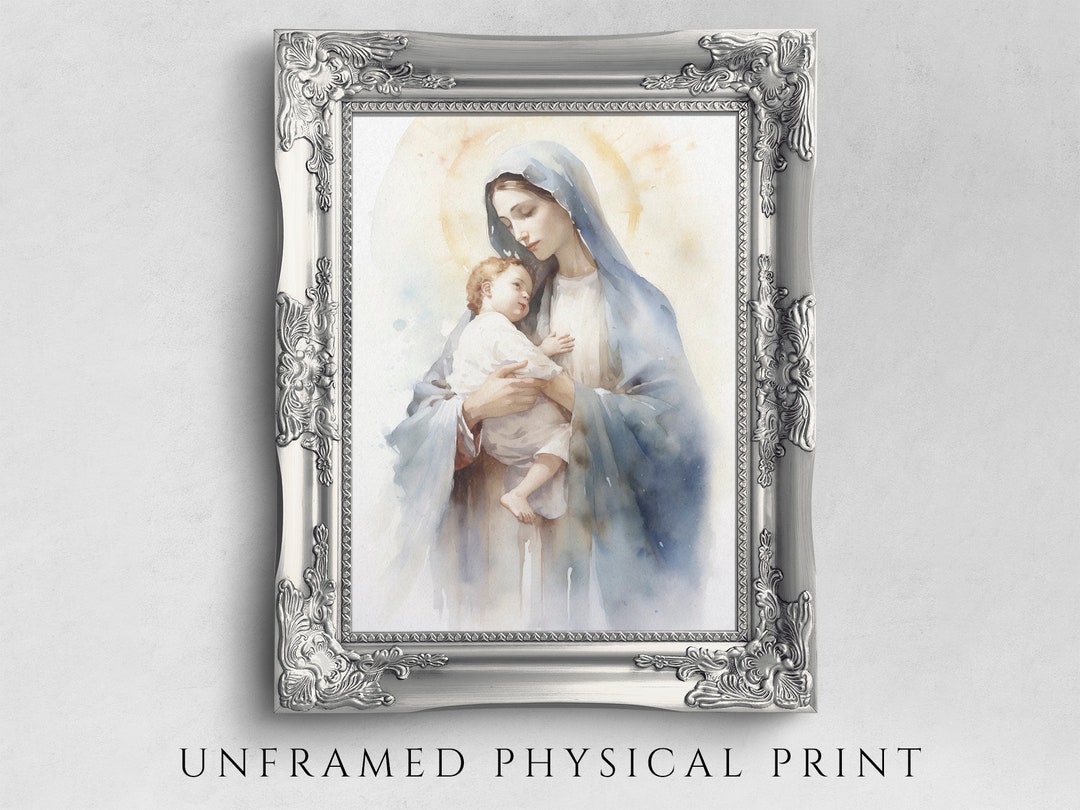 Virgin Mary and Baby Jesus Watercolor Art Print on Paper - Etsy